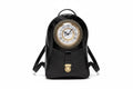 Black backpack with a clock face design 